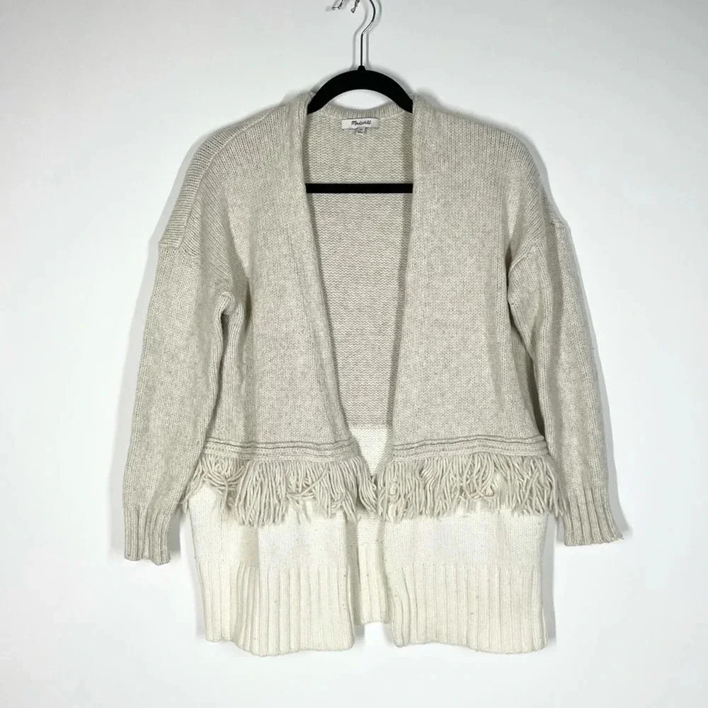 Madewell Colorblock Fringe Wool Blend Cardigan Sweater Size XS